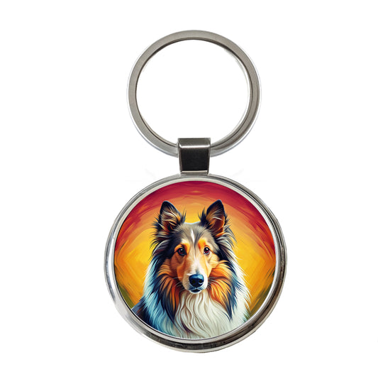 Shetland Sheepdog Sheltie Dog Pop Art Round Metal Keychain