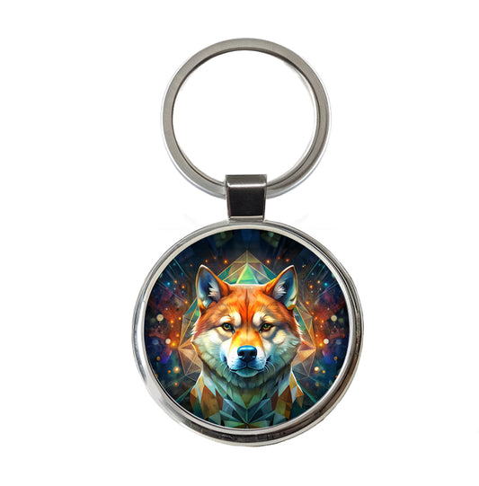 Shiba Inu Dog Abstract Art Round Metal Keychain