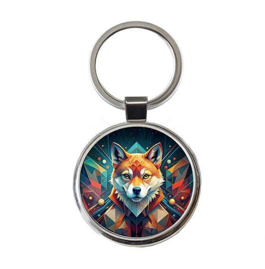 Shiba Inu Dog Abstract Stylized Art Round Metal Keychain