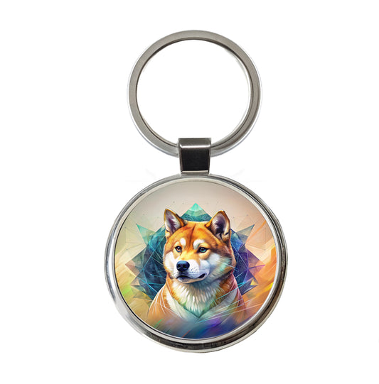 Shiba Inu Dog Contemporary Art Round Metal Keychain