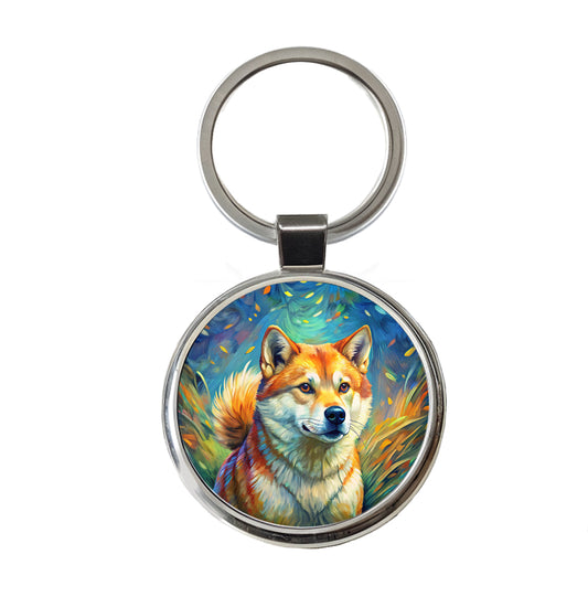Shiba Inu Dog Expressionism Art Round Metal Keychain