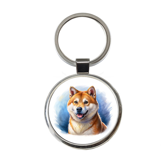 Shiba Inu Dog Illustration Round Metal Keychain