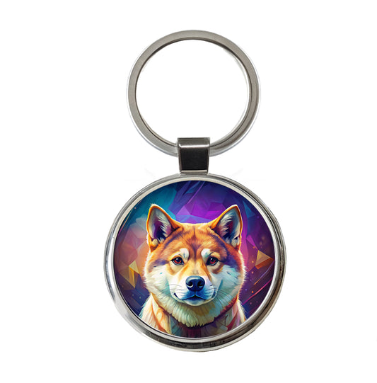 Shiba Inu Dog Pop Art Round Metal Keychain