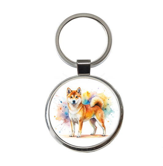 Shiba Inu Dog Watercolor Style Round Metal Keychain