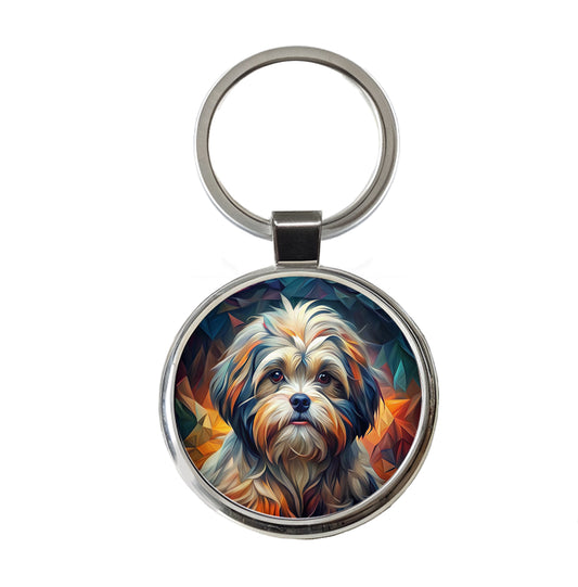 Shih Tzu Dog Abstract Art Round Metal Keychain
