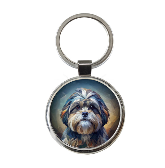 Shih Tzu Dog Abstract Stylized Art Round Metal Keychain