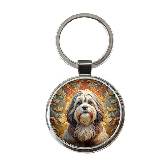 Shih Tzu Dog Art Nouveau Round Metal Keychain