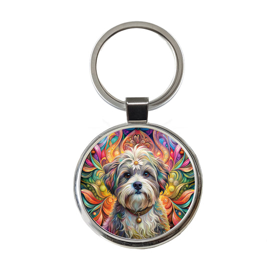 Shih Tzu Dog Bohemian Art Round Metal Keychain