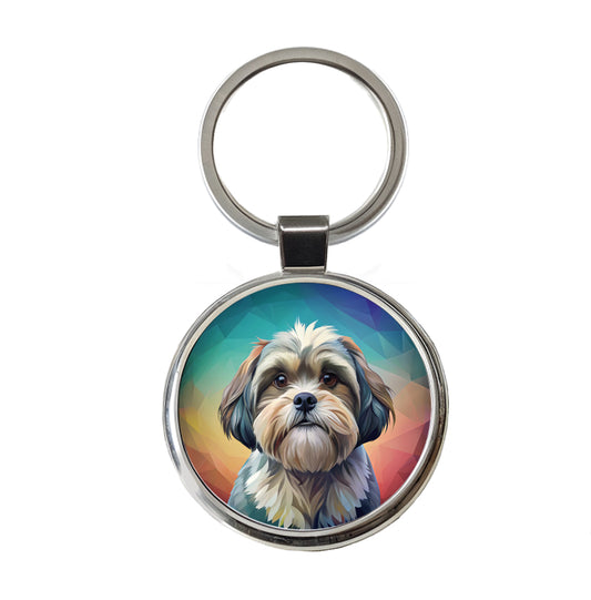 Shih Tzu Dog Contemporary Art Round Metal Keychain