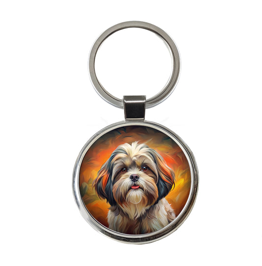 Shih Tzu Dog Expressionism Art Round Metal Keychain