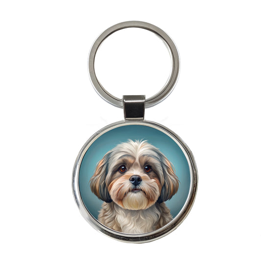Shih Tzu Dog Illustration Round Metal Keychain