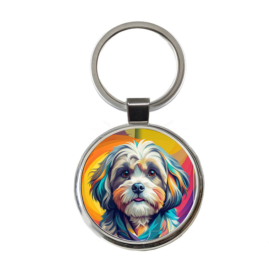 Shih Tzu Dog Pop Art Round Metal Keychain