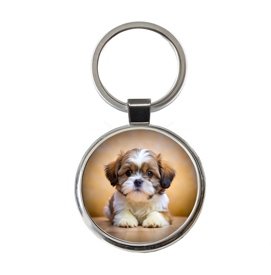 Shih Tzu Dog Puppy Photo Round Metal Keychain