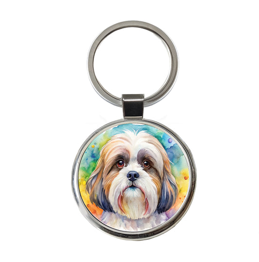 Shih Tzu Dog Watercolor Style Round Metal Keychain