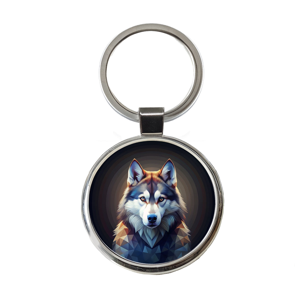 Siberian Husky Dog Abstract Stylized Art Round Metal Keychain