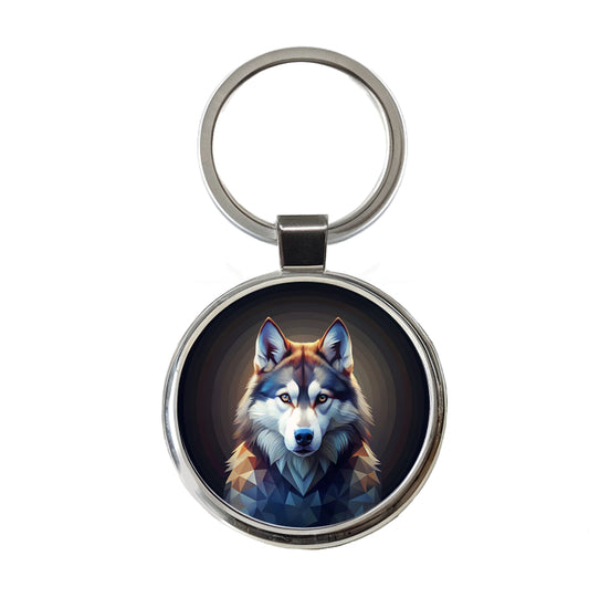 Siberian Husky Dog Abstract Stylized Art Round Metal Keychain
