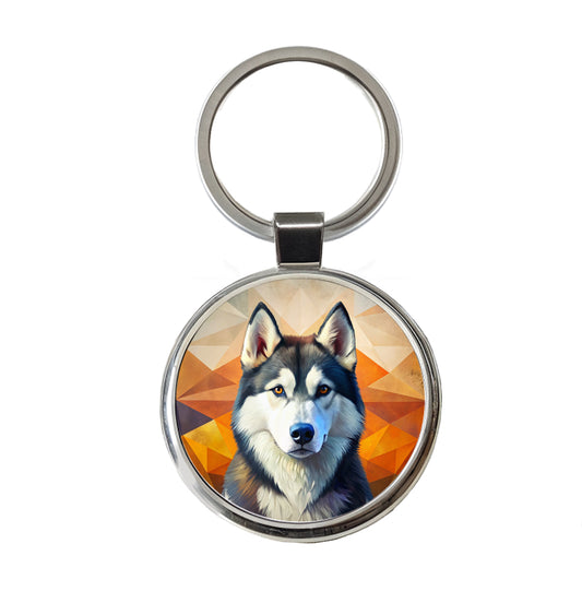 Siberian Husky Dog Contemporary Art Round Metal Keychain
