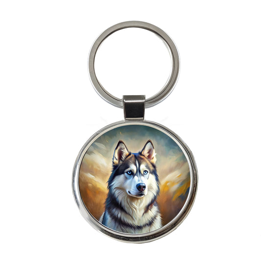 Siberian Husky Dog Expressionism Art Round Metal Keychain