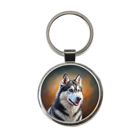 Siberian Husky Dog Illustration Round Metal Keychain