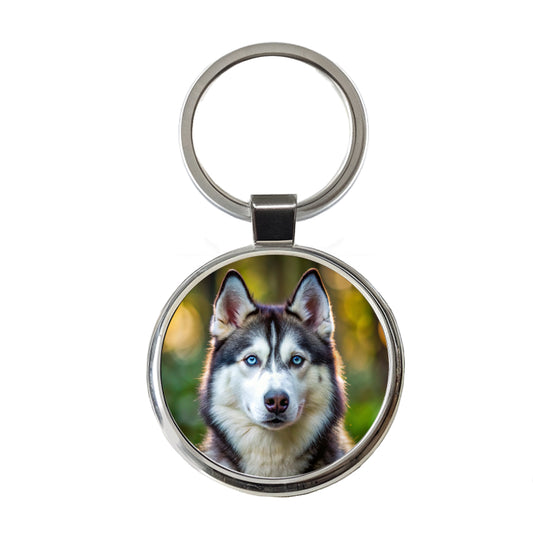 Siberian Husky Dog Photo Round Metal Keychain
