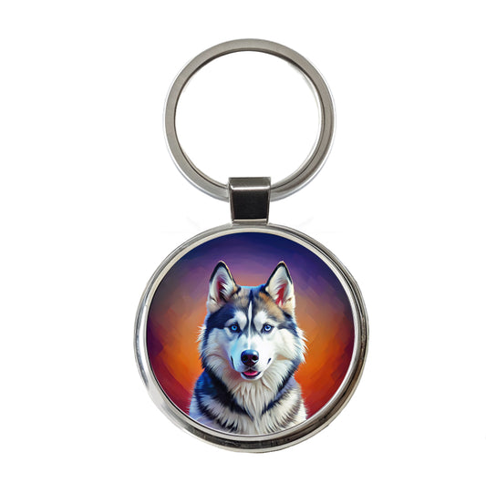 Siberian Husky Dog Pop Art Round Metal Keychain