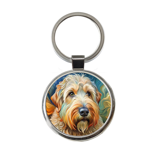 Soft Coated Wheaten Terrier Dog Abstract Art Round Metal Keychain
