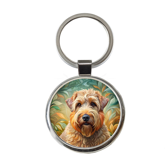 Soft Coated Wheaten Terrier Dog Art Nouveau Round Metal Keychain