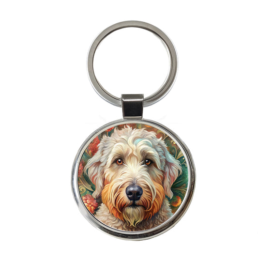 Soft Coated Wheaten Terrier Dog Bohemian Art Round Metal Keychain