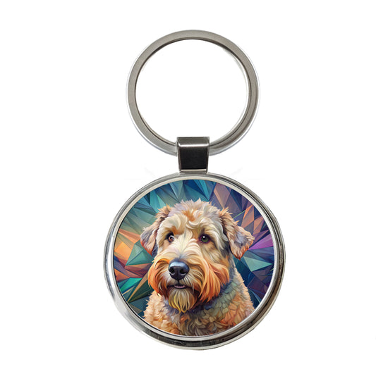 Soft Coated Wheaten Terrier Dog Contemporary Art Round Metal Keychain