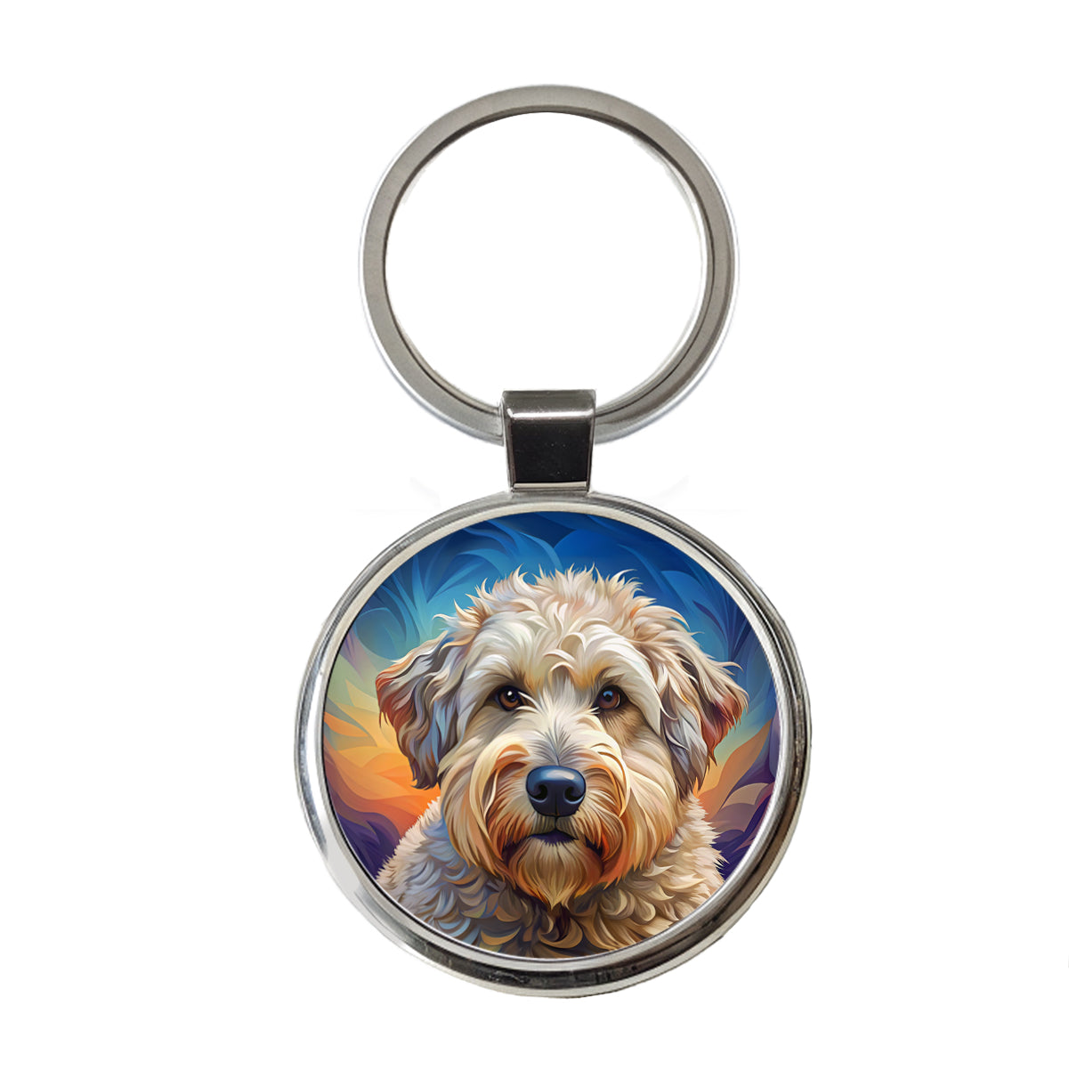 Soft Coated Wheaten Terrier Dog Pop Art Round Metal Keychain