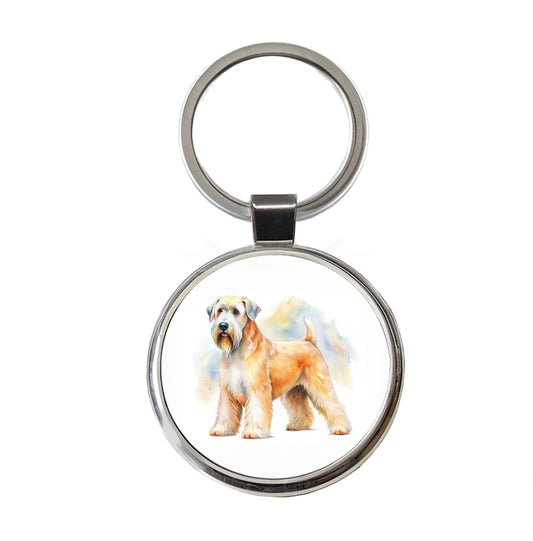 Soft Coated Wheaten Terrier Dog Watercolor Style Round Metal Keychain