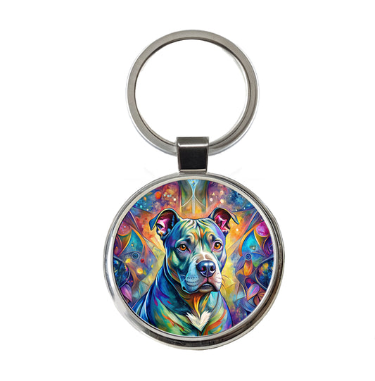 Staffordshire Bull Terrier Staffy Dog Abstract Art Round Metal Keychain
