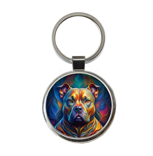 Staffordshire Bull Terrier Staffy Dog Abstract Stylized Art Round Metal Keychain