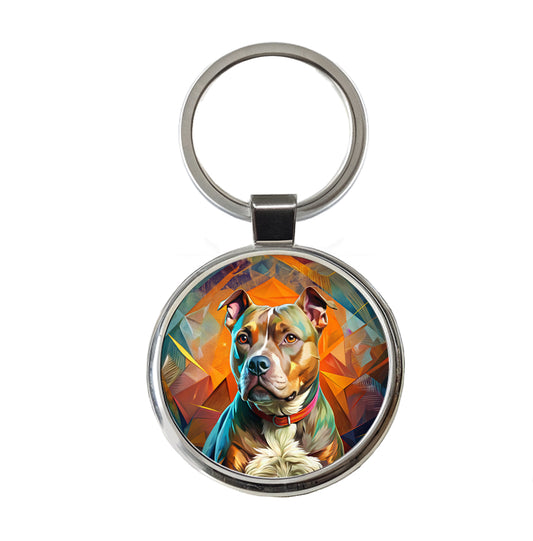 Staffordshire Bull Terrier Staffy Dog Contemporary Art Round Metal Keychain