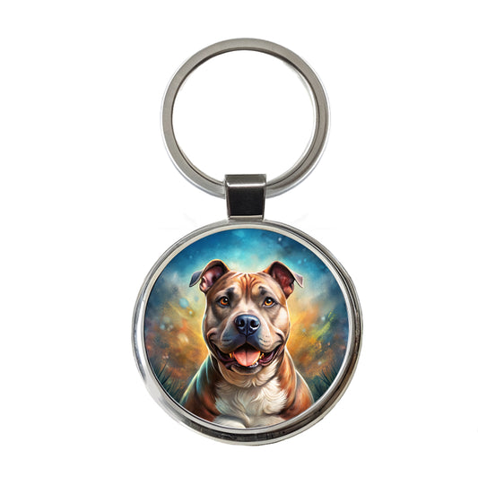 Staffordshire Bull Terrier Staffy Dog Illustration Round Metal Keychain