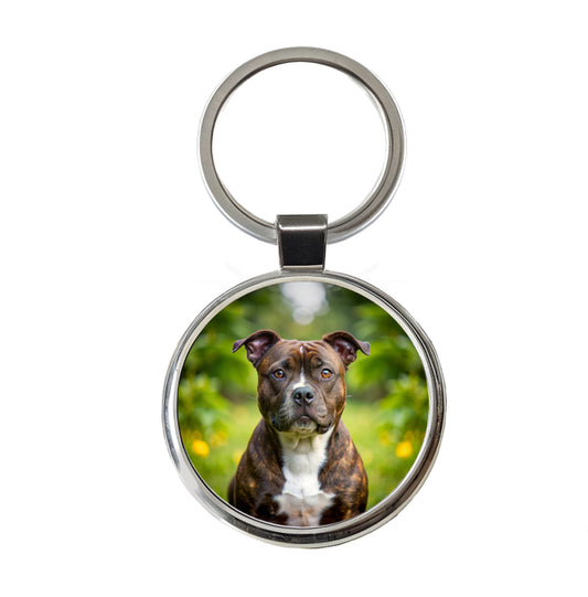 Staffordshire Bull Terrier Staffy Dog Photo Round Metal Keychain