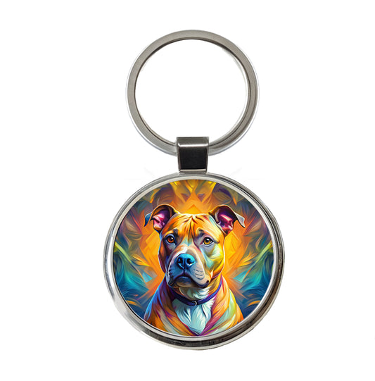 Staffordshire Bull Terrier Staffy Dog Pop Art Round Metal Keychain