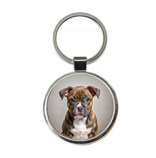 Staffordshire Bull Terrier Staffy Dog Puppy Photo Round Metal Keychain