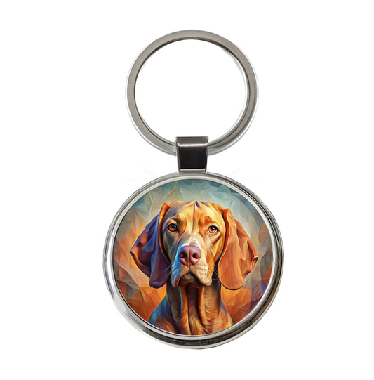 Vizsla Dog Abstract Stylized Art Round Metal Keychain
