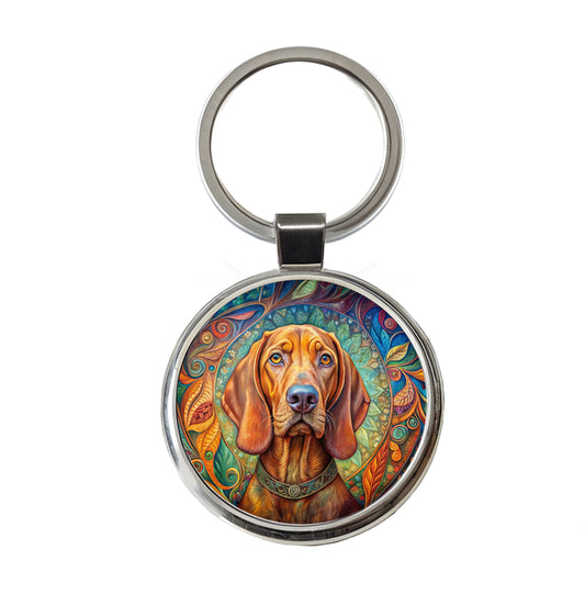 Vizsla Dog Bohemian Art Round Metal Keychain