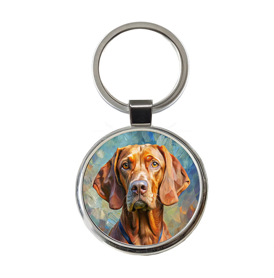 Vizsla Dog Expressionism Art Round Metal Keychain