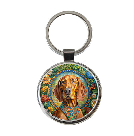 Vizsla Dog French Bohemian Art Round Metal Keychain