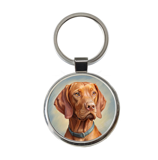 Vizsla Dog Illustration Round Metal Keychain
