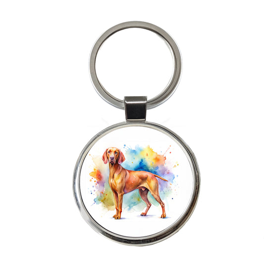 Vizsla Dog Watercolor Style Round Metal Keychain