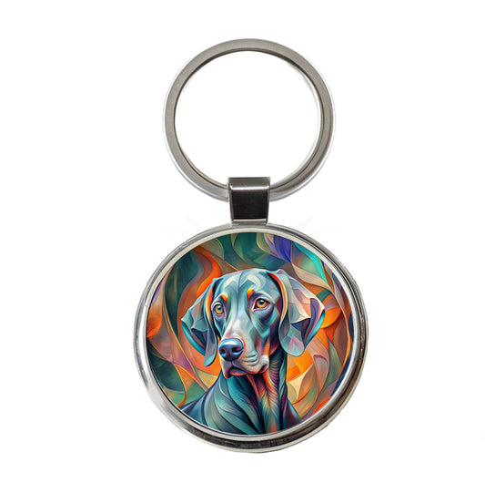 Weimaraner Dog Abstract Stylized Art Round Metal Keychain