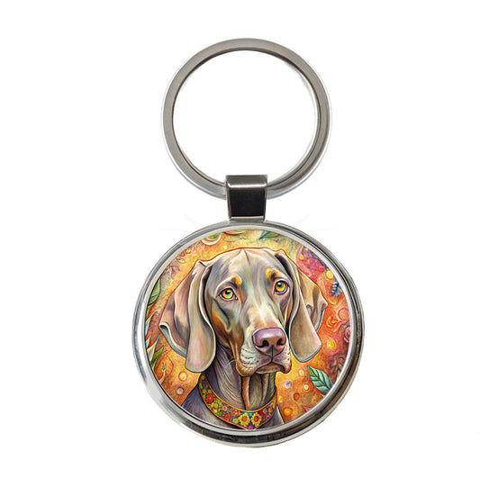 Weimaraner Dog Bohemian Art Round Metal Keychain