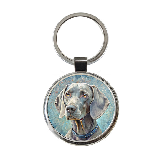 Weimaraner Dog Illustration Round Metal Keychain