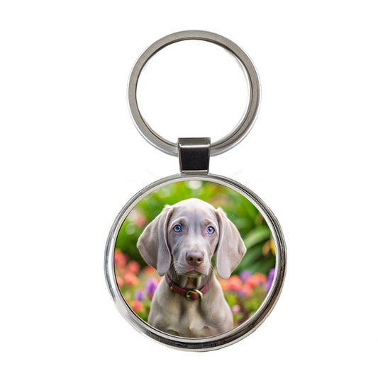 Weimaraner Dog Puppy Photo Round Metal Keychain