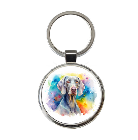 Weimaraner Dog Watercolor Style Round Metal Keychain