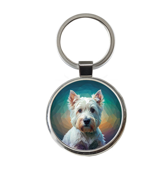 West Highland White Terrier Westie Abstract Stylized Art Round Metal Keychain